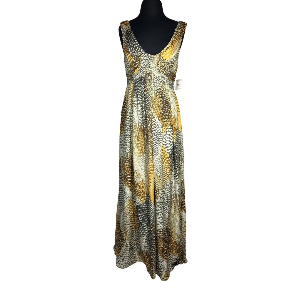 Anne Klein Collection Snake Print Sleeveless Silk Long Dress Sz 6 Formal Elegant